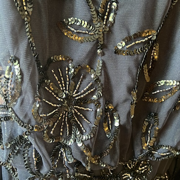 Navy blue with black sheer over layer and beaded. Beautiful MoB or MoG dress. - Picture 2 of 4